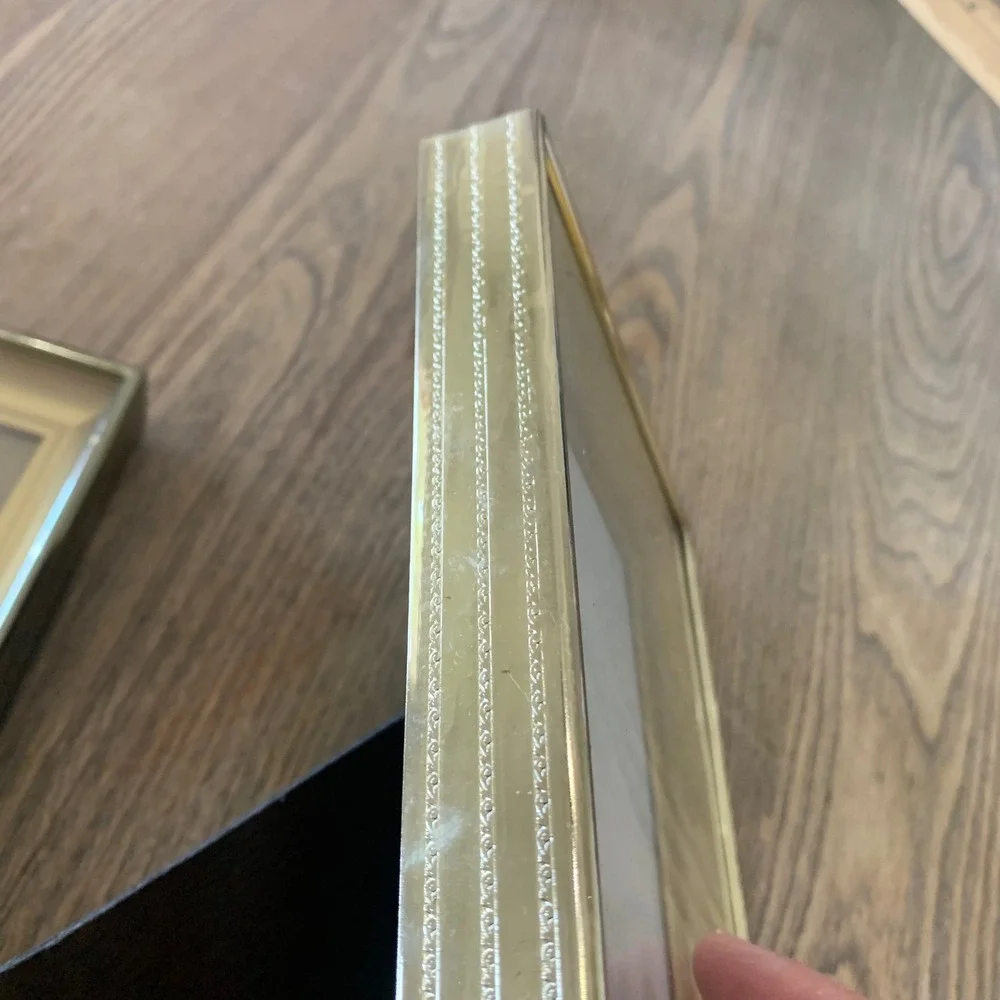 Vintage Gold Tone Metal 5x7 Photo Frames Set of 2 Embossed Border Velvet Back